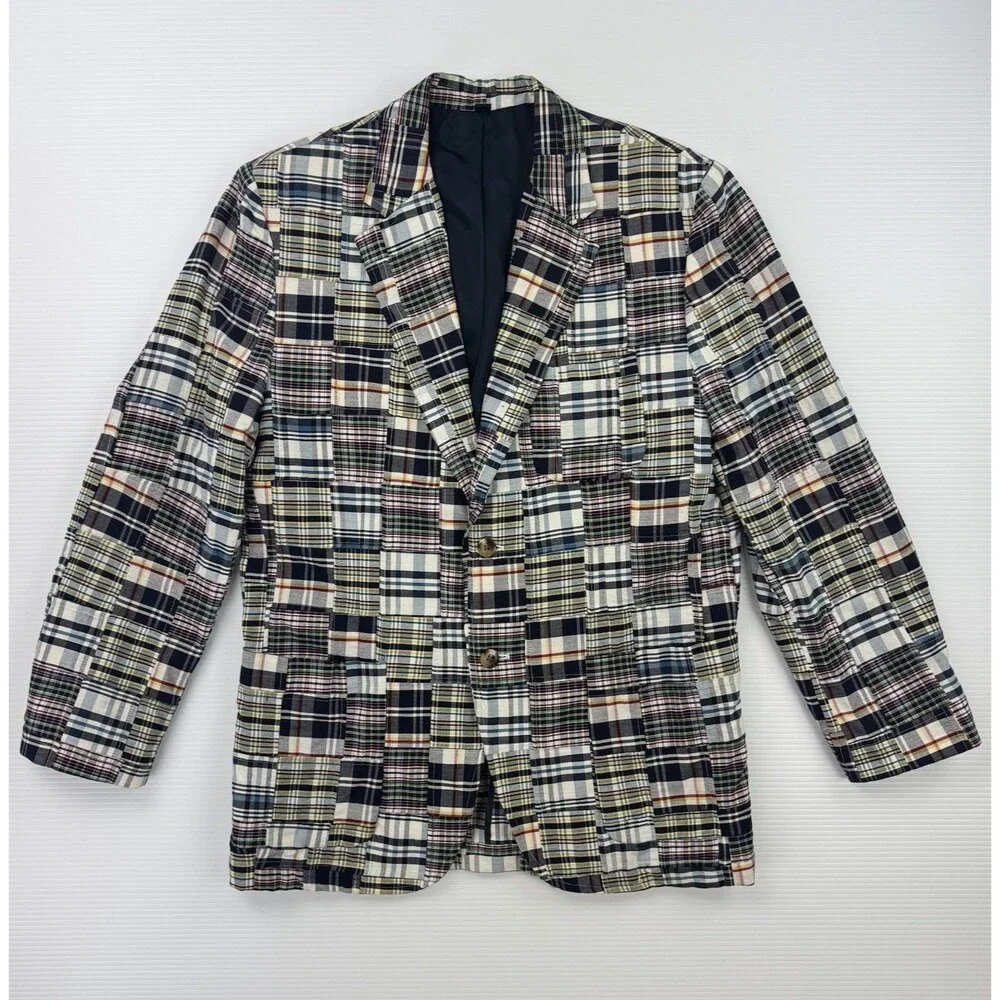 Grant Thomas Madras Patchwork Blazer Sport Coat Mens M Cotton Preppy Ivy Plaid